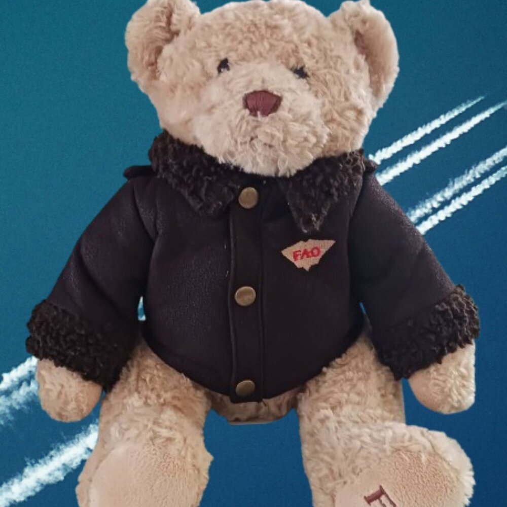 Collectable FAO Schwarz Aviator Teddy Bear with Flight Bomber Jacket